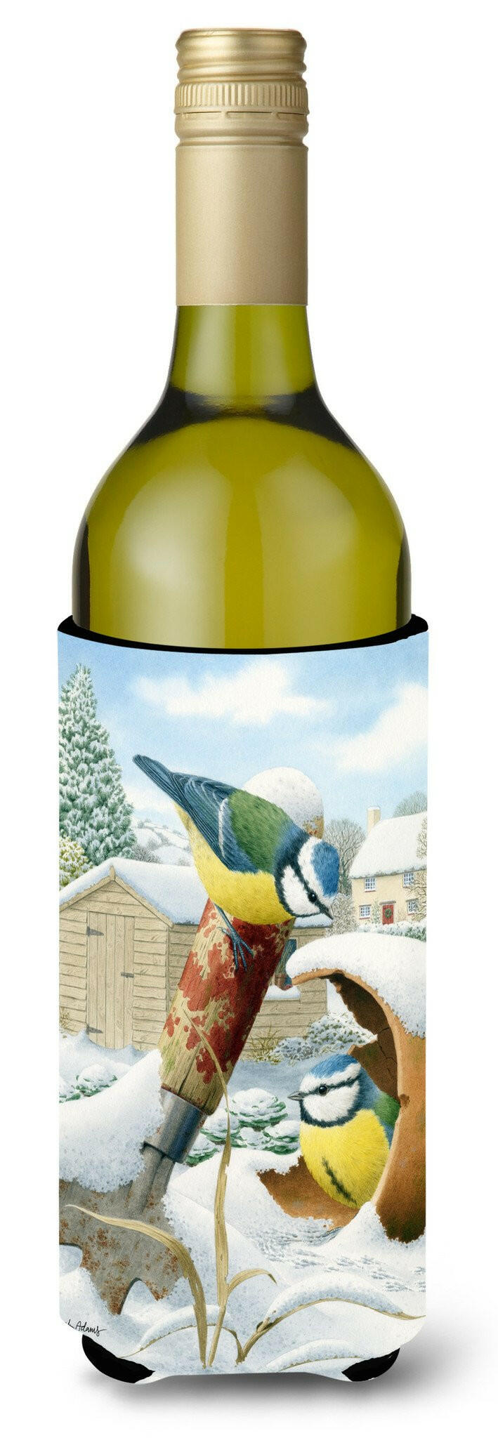 Eurasian Blue Tits Birds in Flower Pot Wine Bottle Beverage Insulator Hugger ASA2053LITERK by Caroline&#39;s Treasures