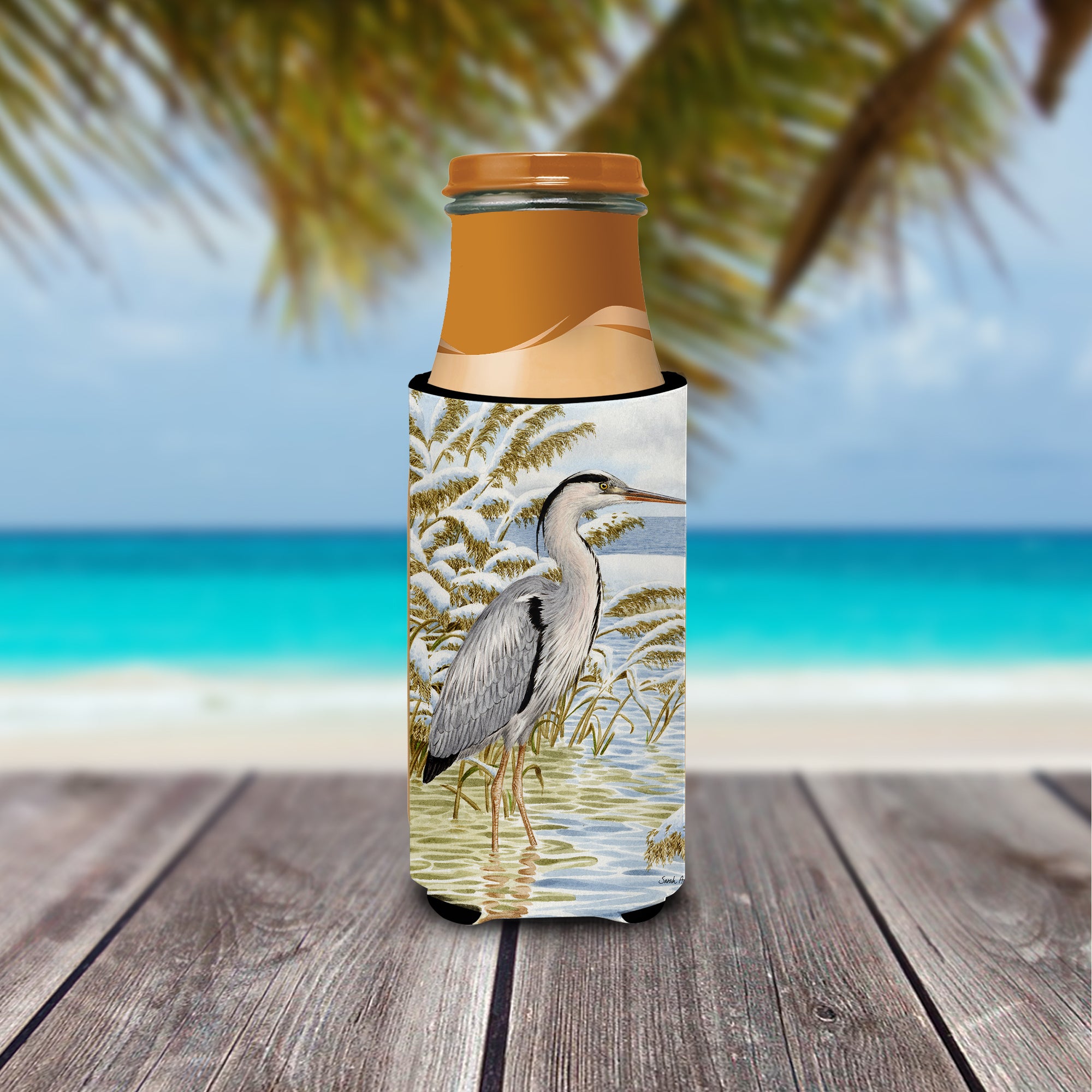 Blue Heron in the water Ultra Beverage Insulators for slim cans ASA2058MUK