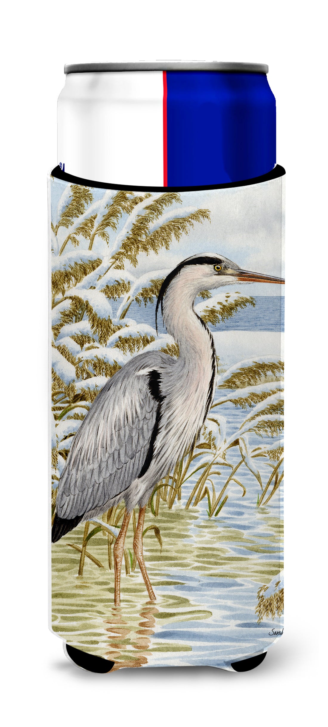 Blue Heron in the water Ultra Beverage Insulators for slim cans ASA2058MUK  the-store.com.