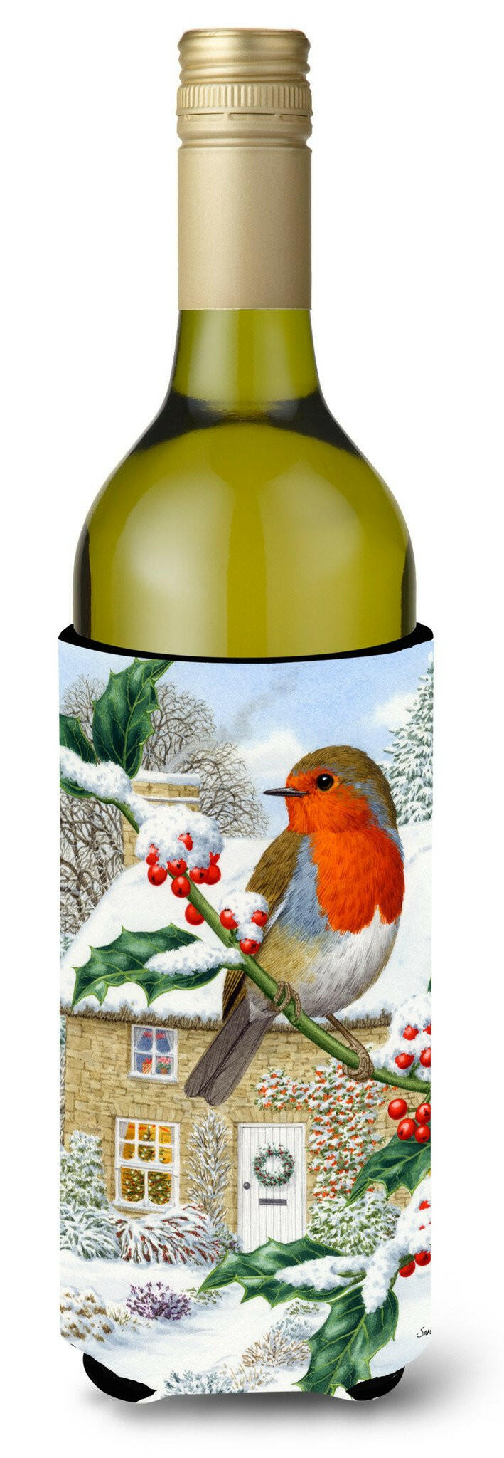 European Robin Wine Bottle Beverage Insulator Hugger ASA2070LITERK by Caroline&#39;s Treasures