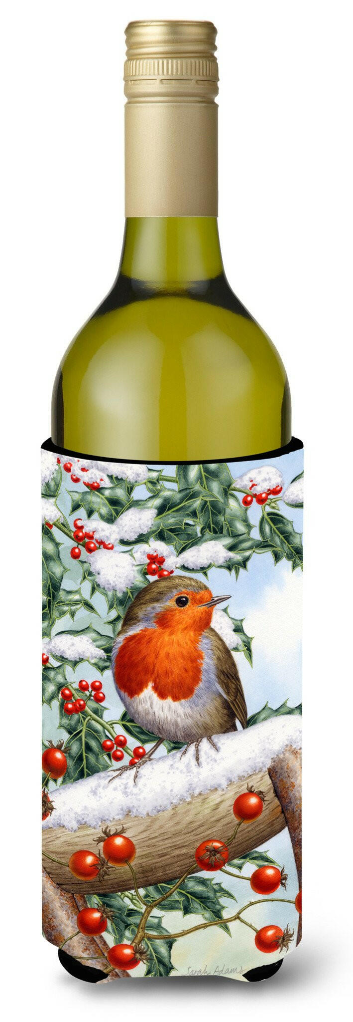 European Garden Robin Wine Bottle Beverage Insulator Hugger ASA2077LITERK by Caroline&#39;s Treasures