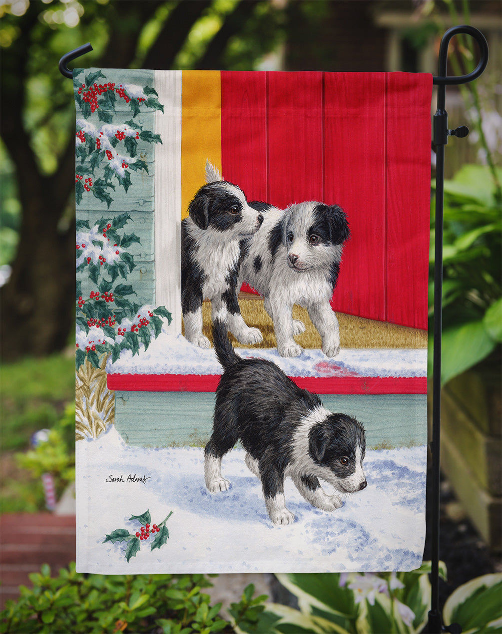 Christmas Border Collie Pups Flag Garden Size ASA2078GF