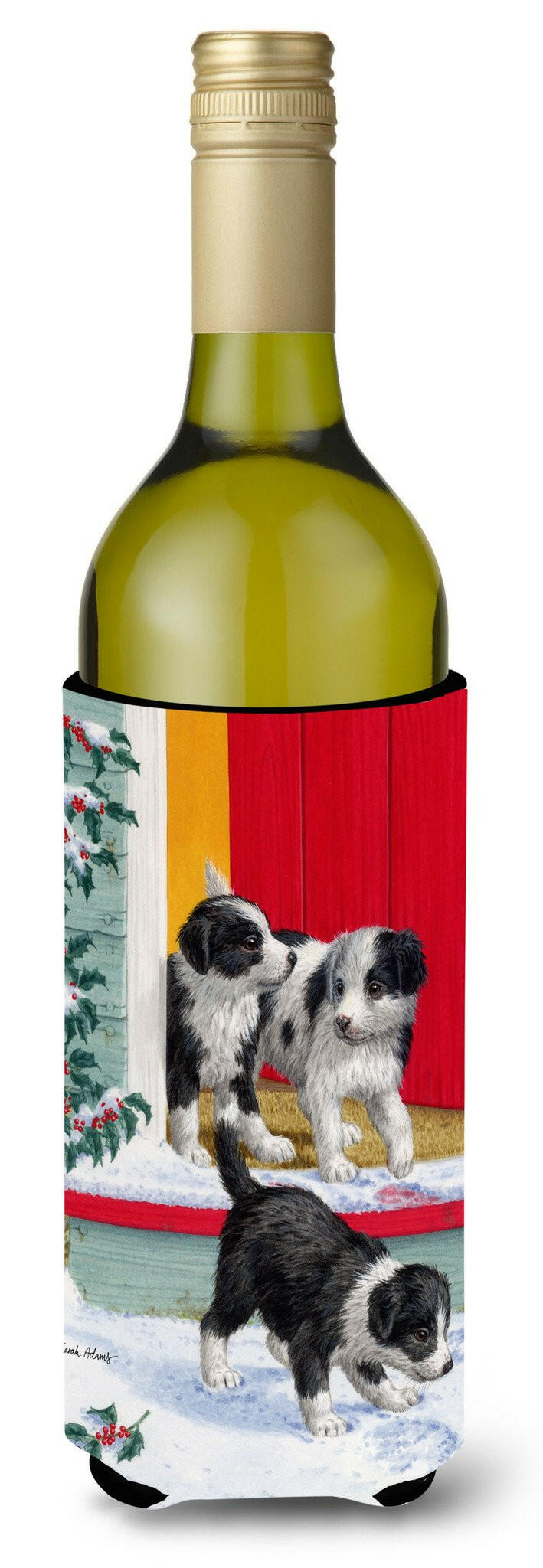 Christmas Border Collie Pups Wine Bottle Beverage Insulator Hugger ASA2078LITERK by Caroline&#39;s Treasures