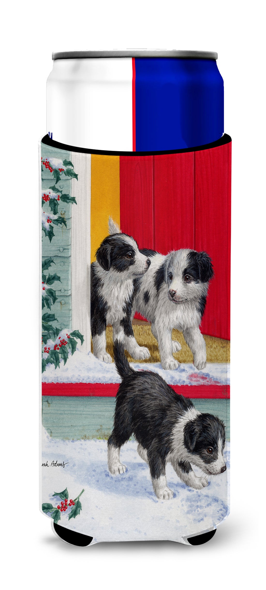 Christmas Border Collie Pups Ultra Beverage Insulators for slim cans ASA2078MUK  the-store.com.