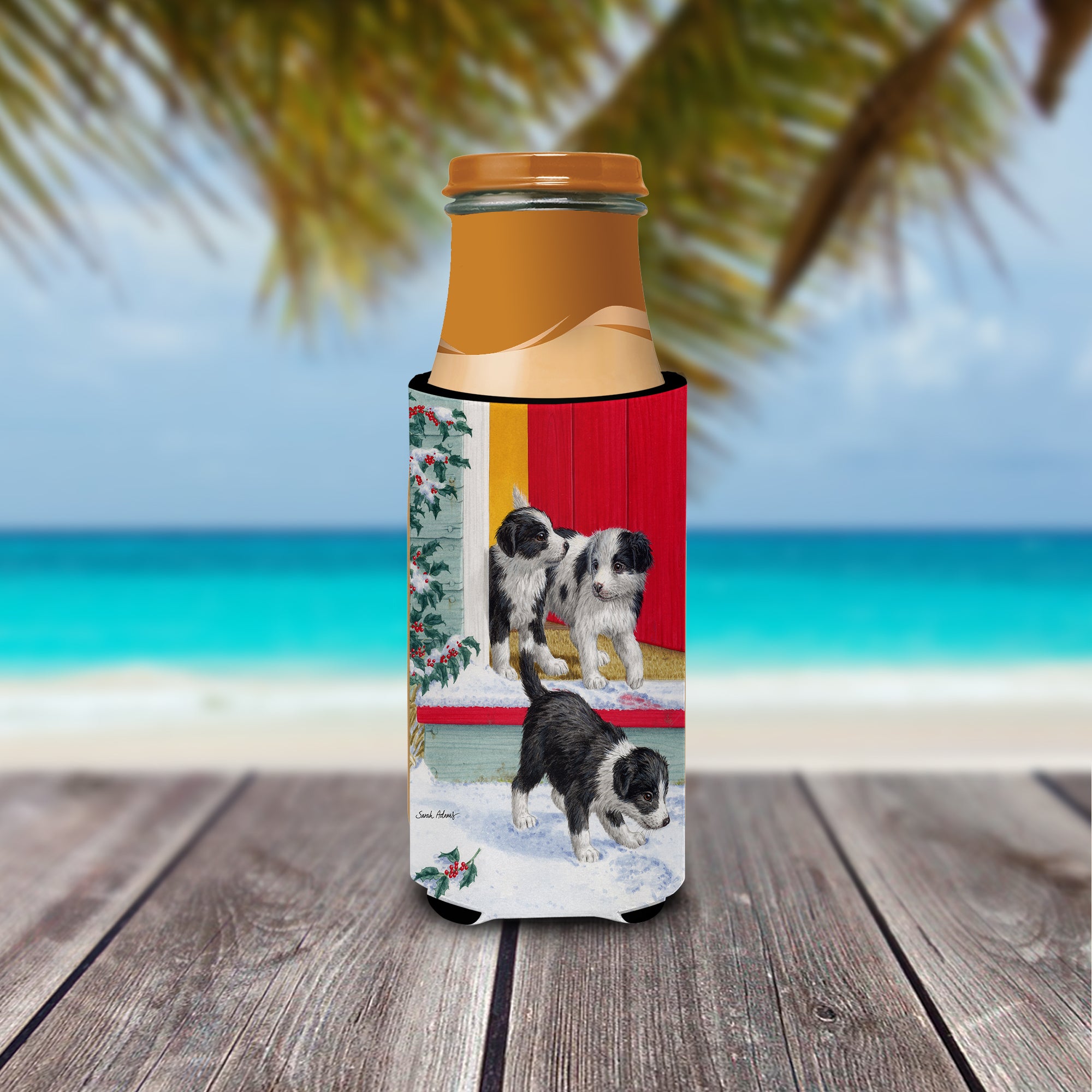 Christmas Border Collie Pups Ultra Beverage Insulators for slim cans ASA2078MUK  the-store.com.