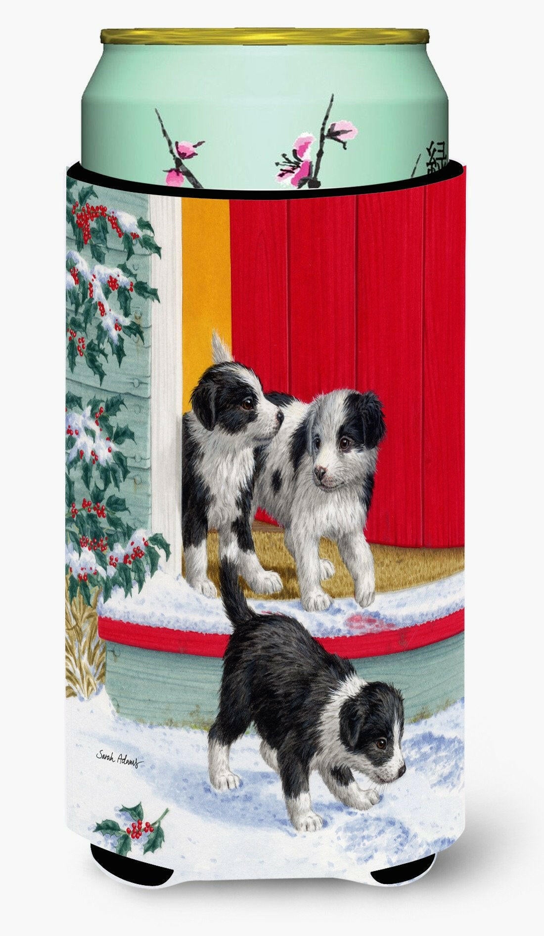 Christmas Border Collie Pups Tall Boy Beverage Insulator Hugger ASA2078TBC by Caroline&#39;s Treasures