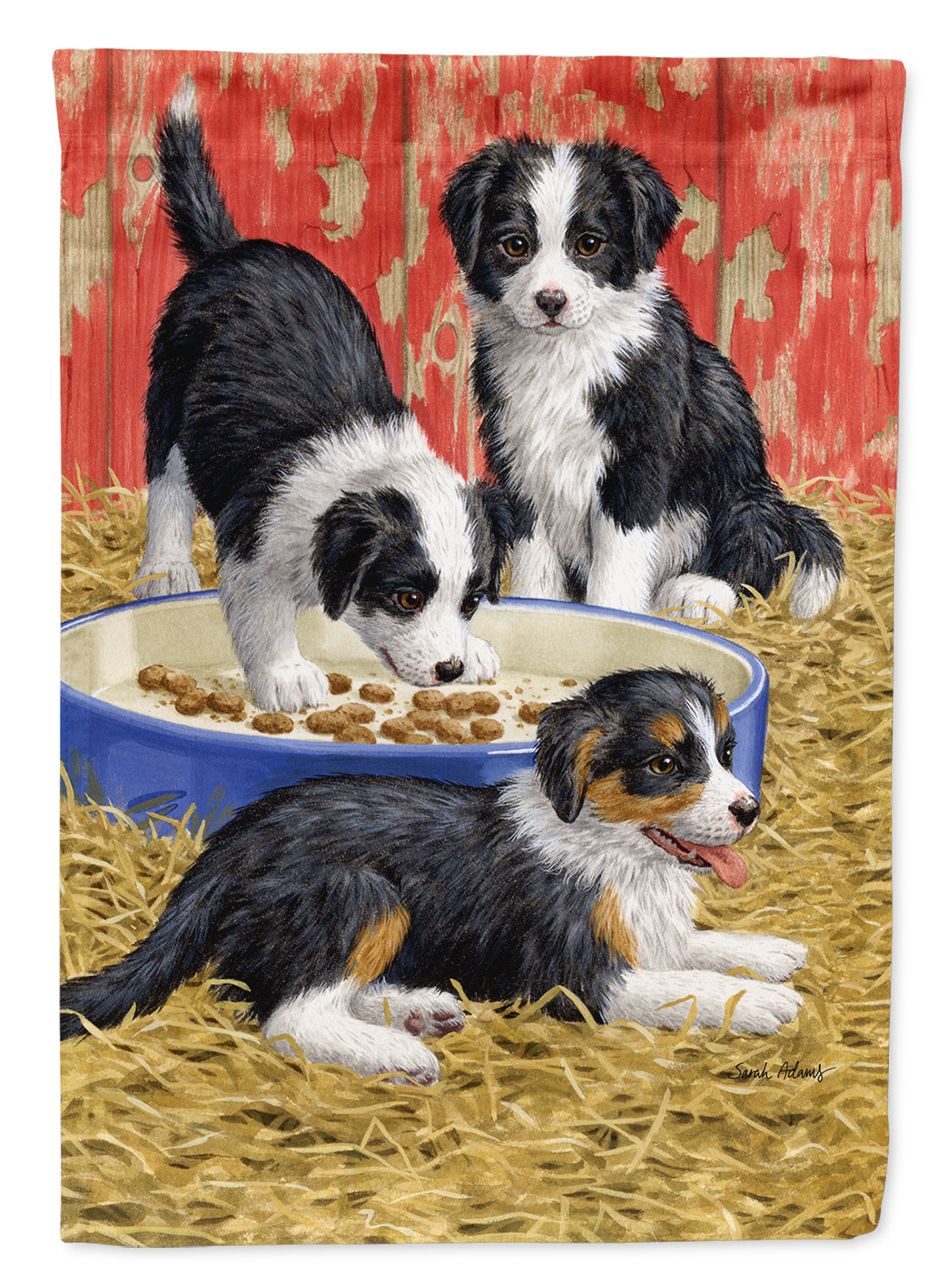 Border Collie Pups Flag Canvas House Size ASA2079CHF  the-store.com.