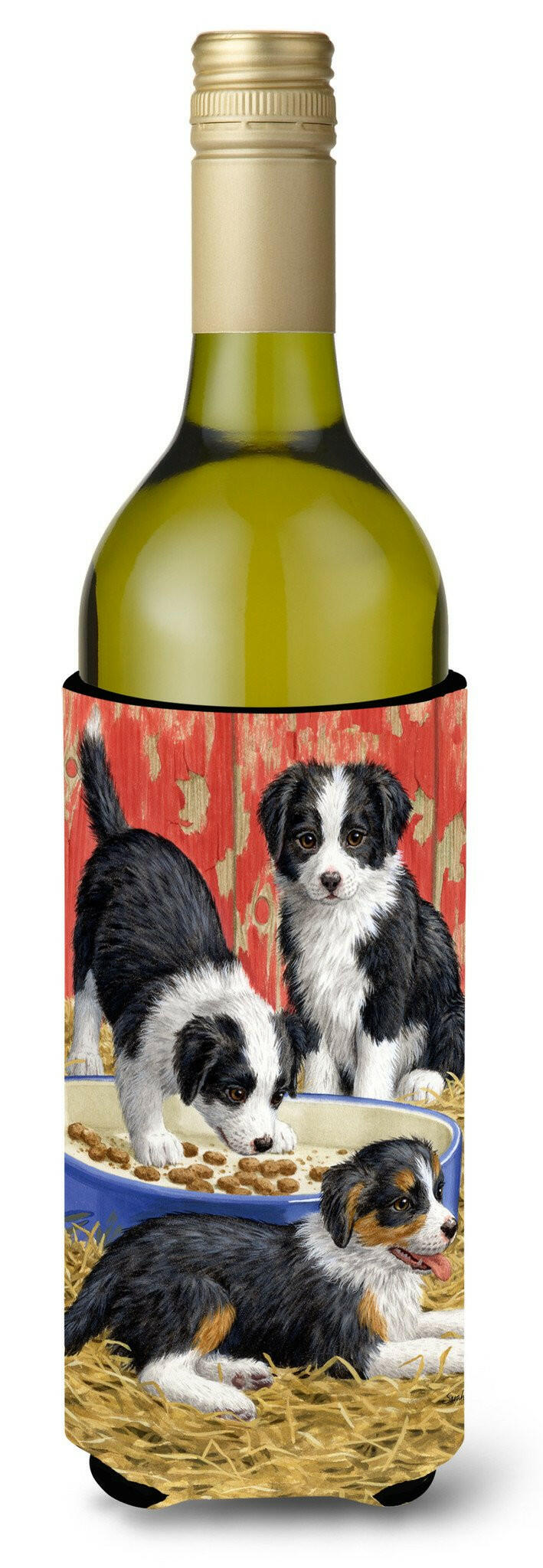 Border Collie Pups Wine Bottle Beverage Insulator Hugger ASA2079LITERK by Caroline&#39;s Treasures