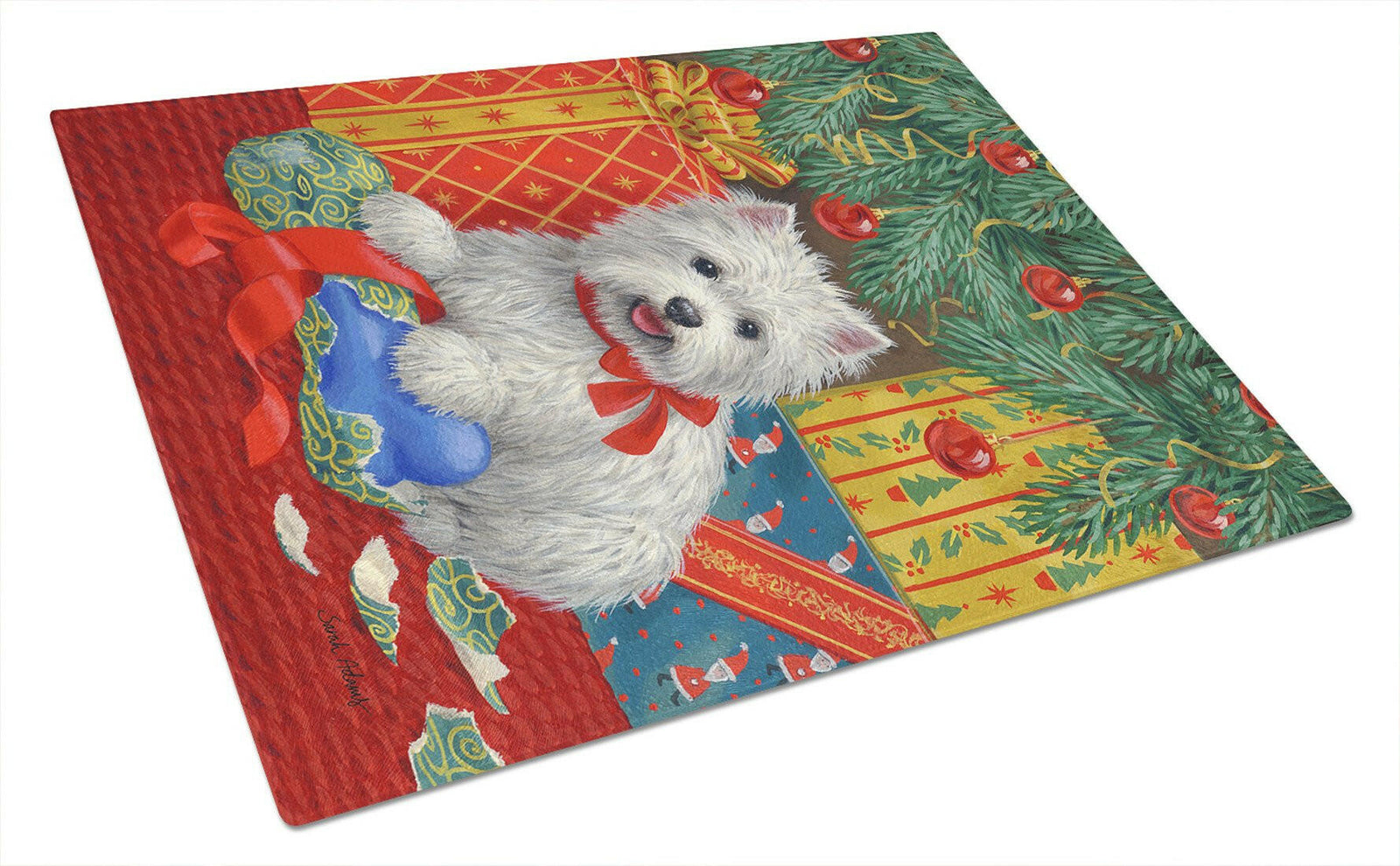 Caroline's Treasures Westie Christmas Packages Glass Cutting Boards – Durable, Decorative Kitchen Art Large ASA2080LCB