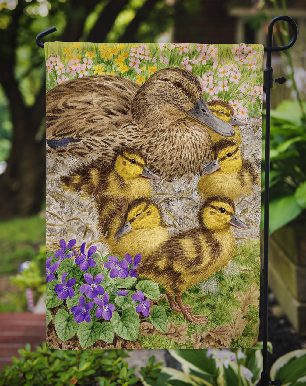 Female Mallard Duck and Ducklings Flag Garden Size ASA2084GF.