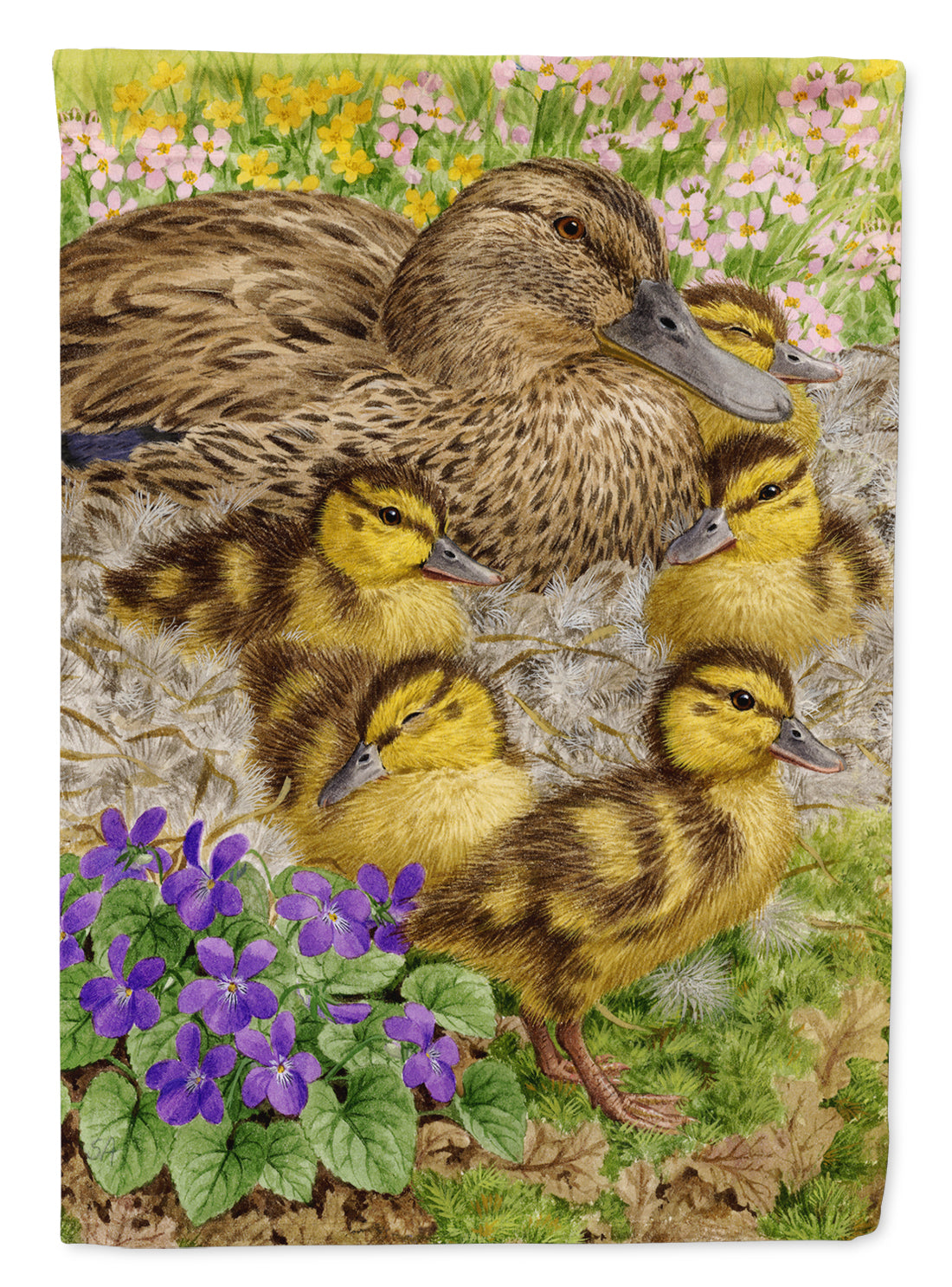 Female Mallard Duck and Ducklings Flag Garden Size ASA2084GF.