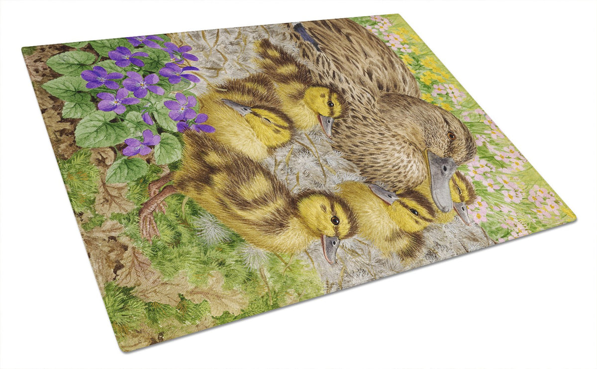 Female Mallard Duck and Ducklings Glass Cutting Board Large ASA2084LCB by Caroline&#39;s Treasures