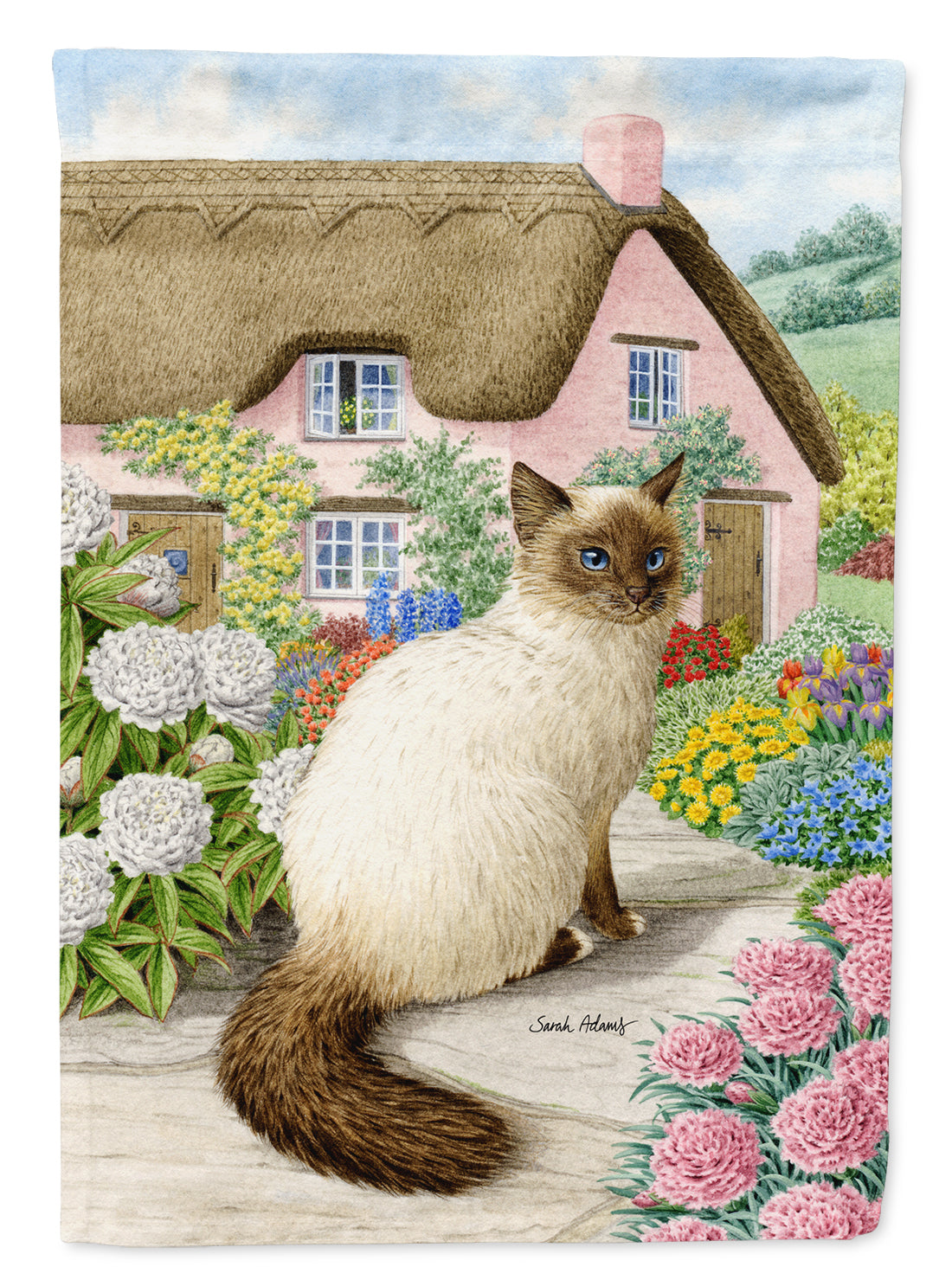 Birman Cat and Cottage Flag Canvas House Size ASA2086CHF  the-store.com.