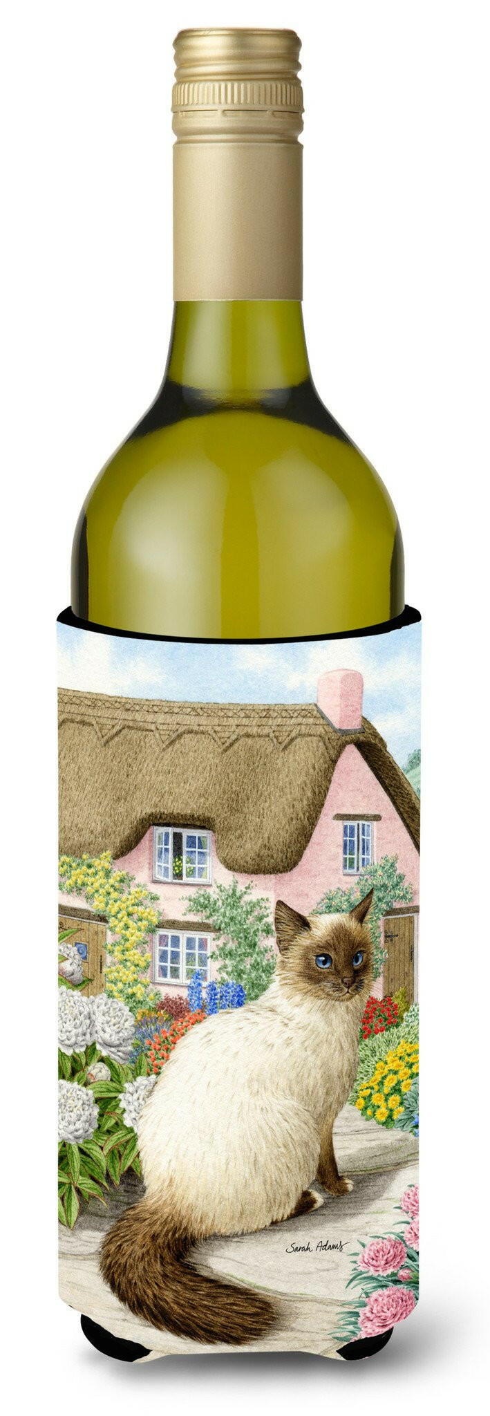 Birman Cat and Cottage Wine Bottle Beverage Insulator Hugger ASA2086LITERK by Caroline&#39;s Treasures