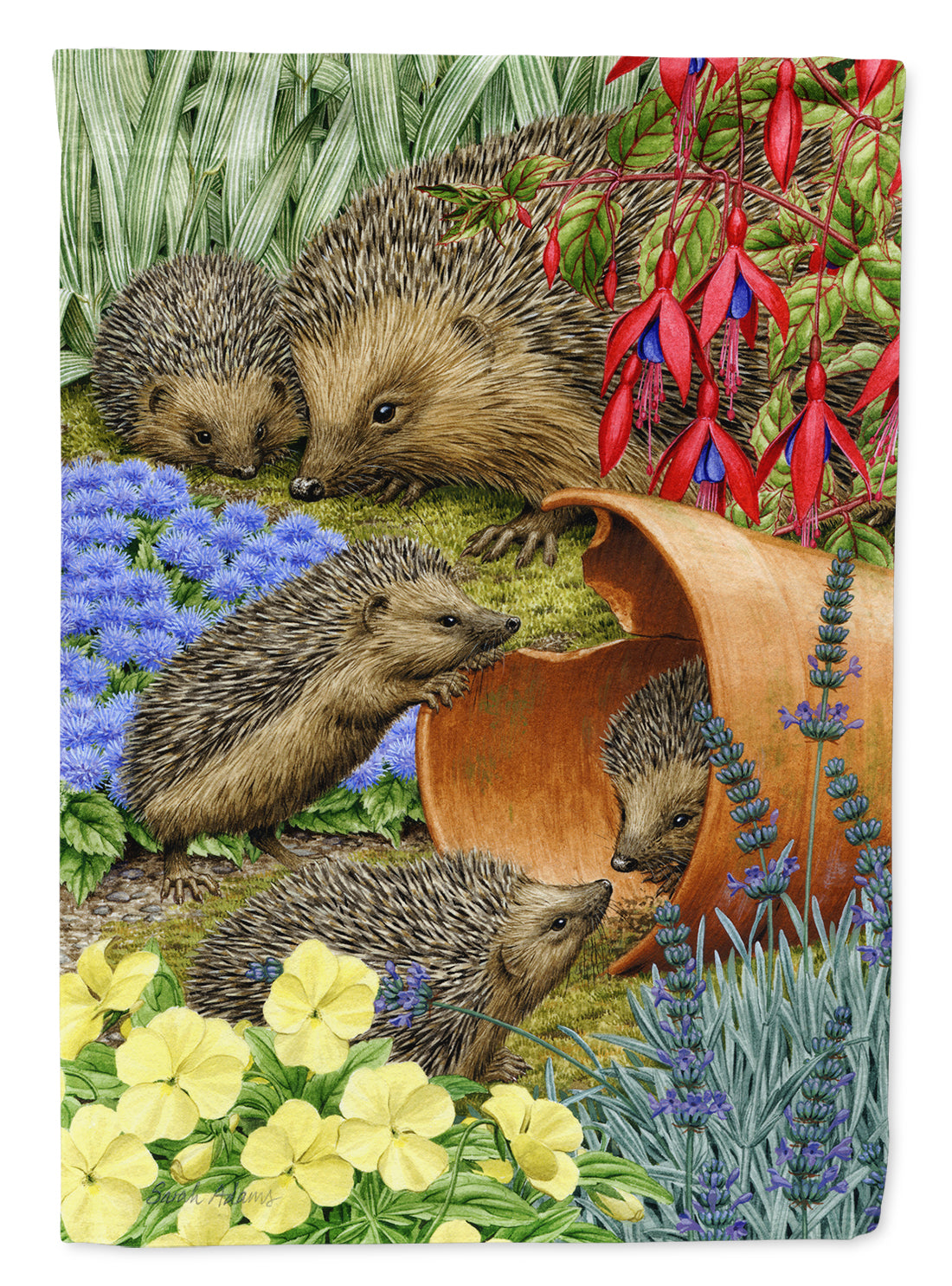 Hedgehogs in the Flower Pot Flag Garden Size ASA2087GF.