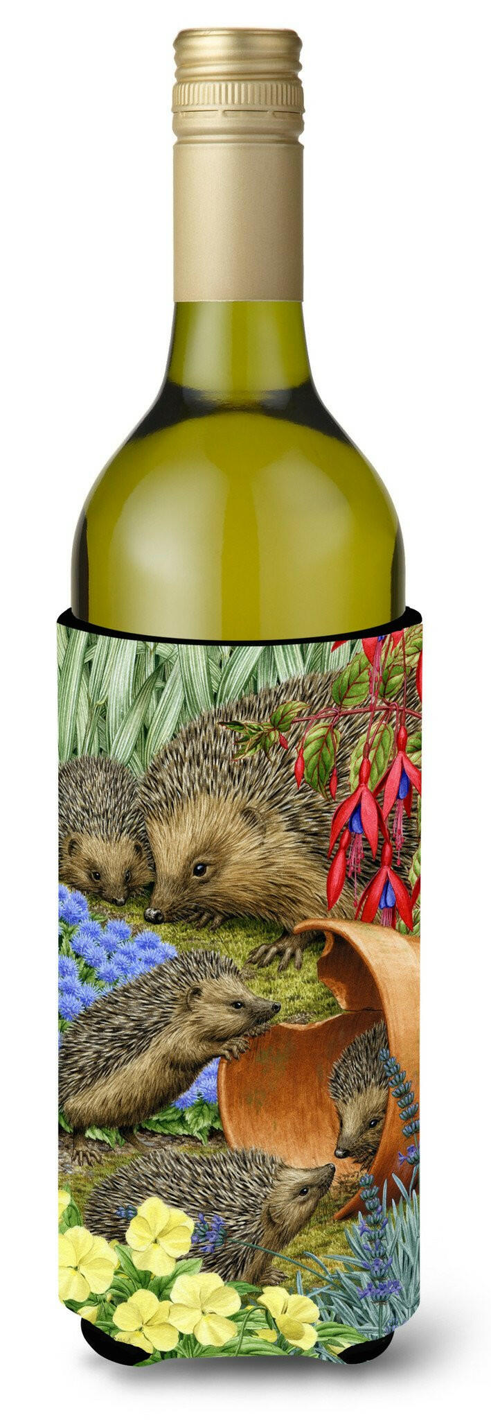 Hedgehogs in the Flower Pot Wine Bottle Beverage Insulator Hugger ASA2087LITERK by Caroline&#39;s Treasures