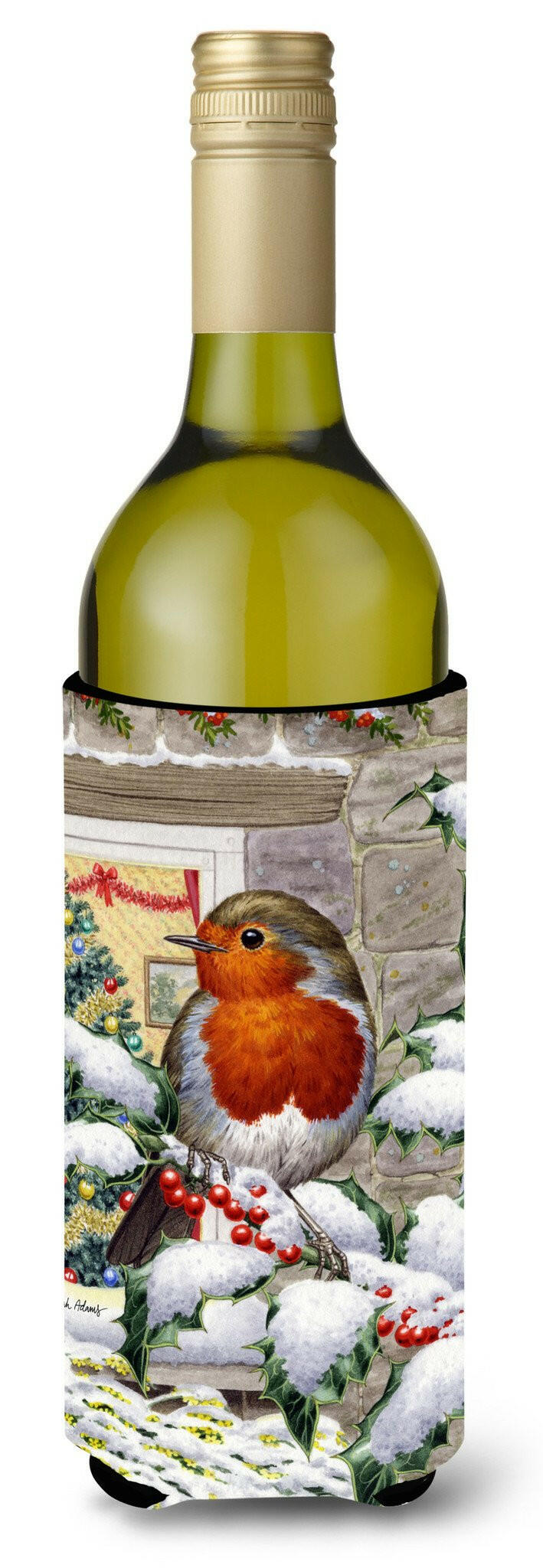 European Robin at the Window Wine Bottle Beverage Insulator Hugger ASA2089LITERK by Caroline&#39;s Treasures