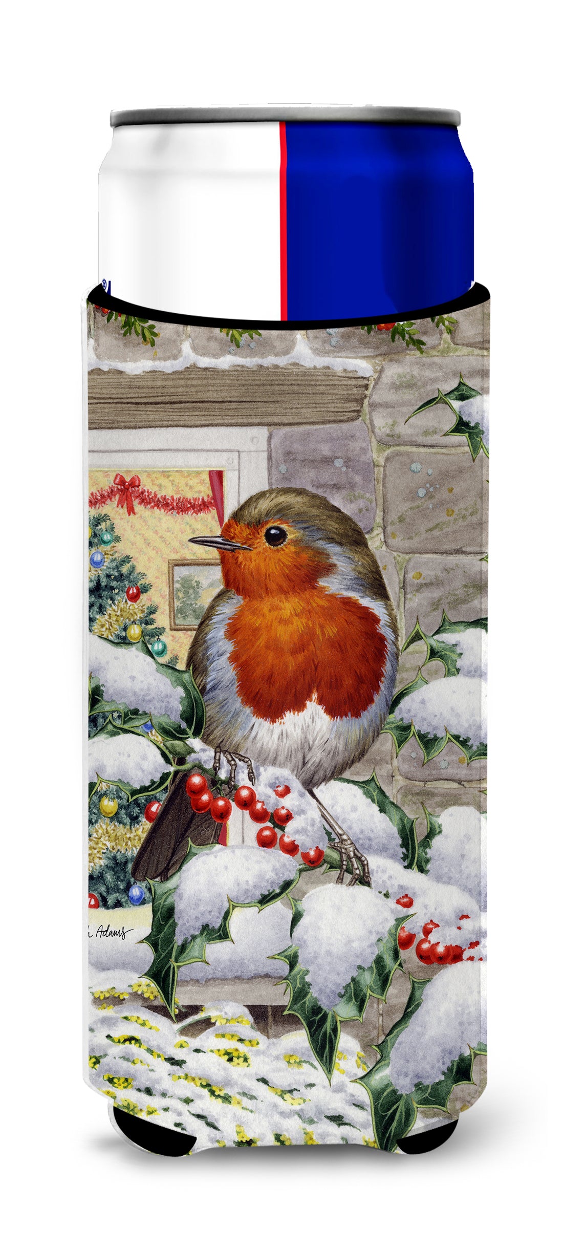 European Robin at the Window Ultra Beverage Insulators for slim cans ASA2089MUK  the-store.com.