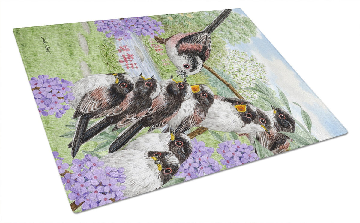 Long Tailed Tits Glass Cutting Board Large ASA2102LCB by Caroline&#39;s Treasures