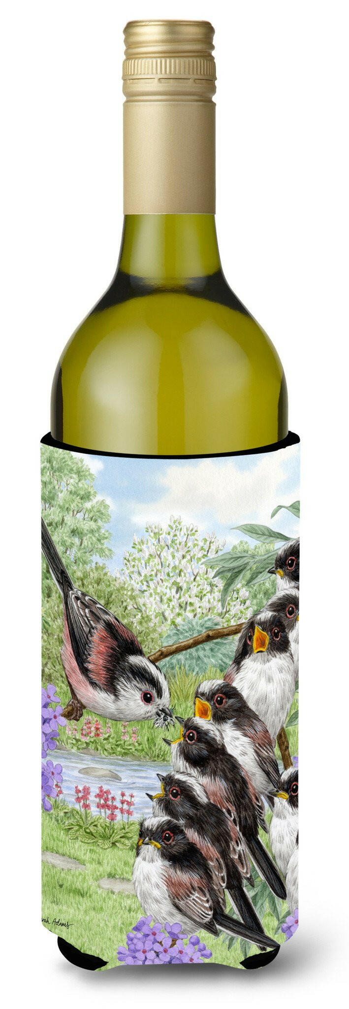 Long Tailed Tits Wine Bottle Beverage Insulator Hugger ASA2102LITERK by Caroline&#39;s Treasures