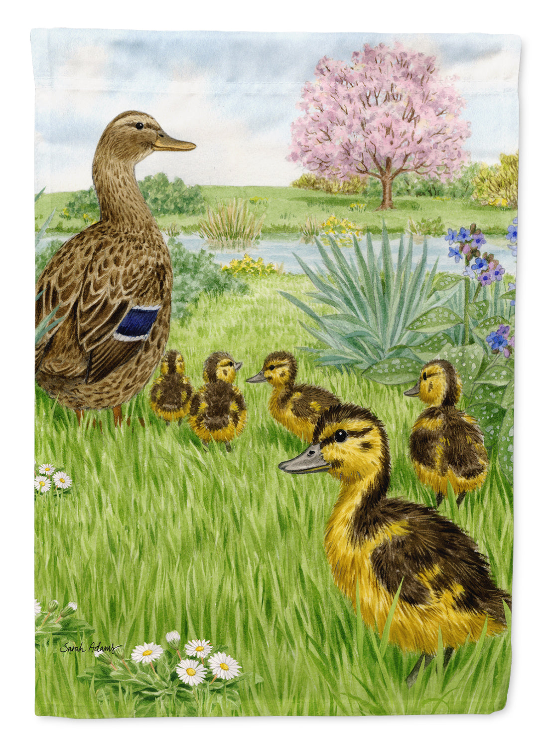 Female Mallard Duck &amp; Ducklings Flag Canvas House Size ASA2105CHF