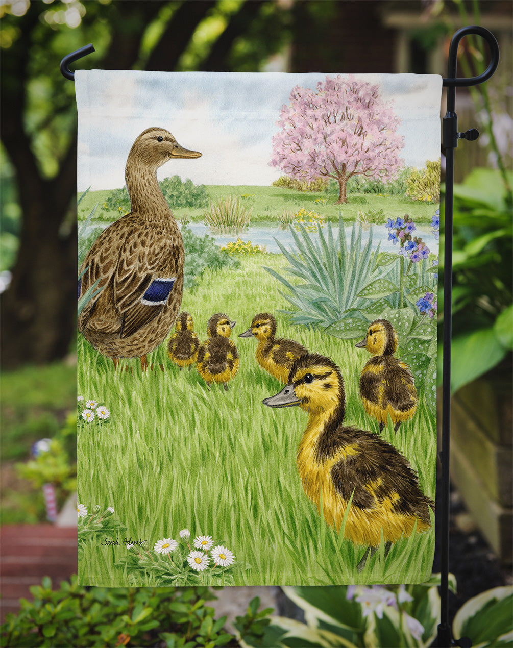 Female Mallard Duck & Ducklings Flag Garden Size ASA2105GF.