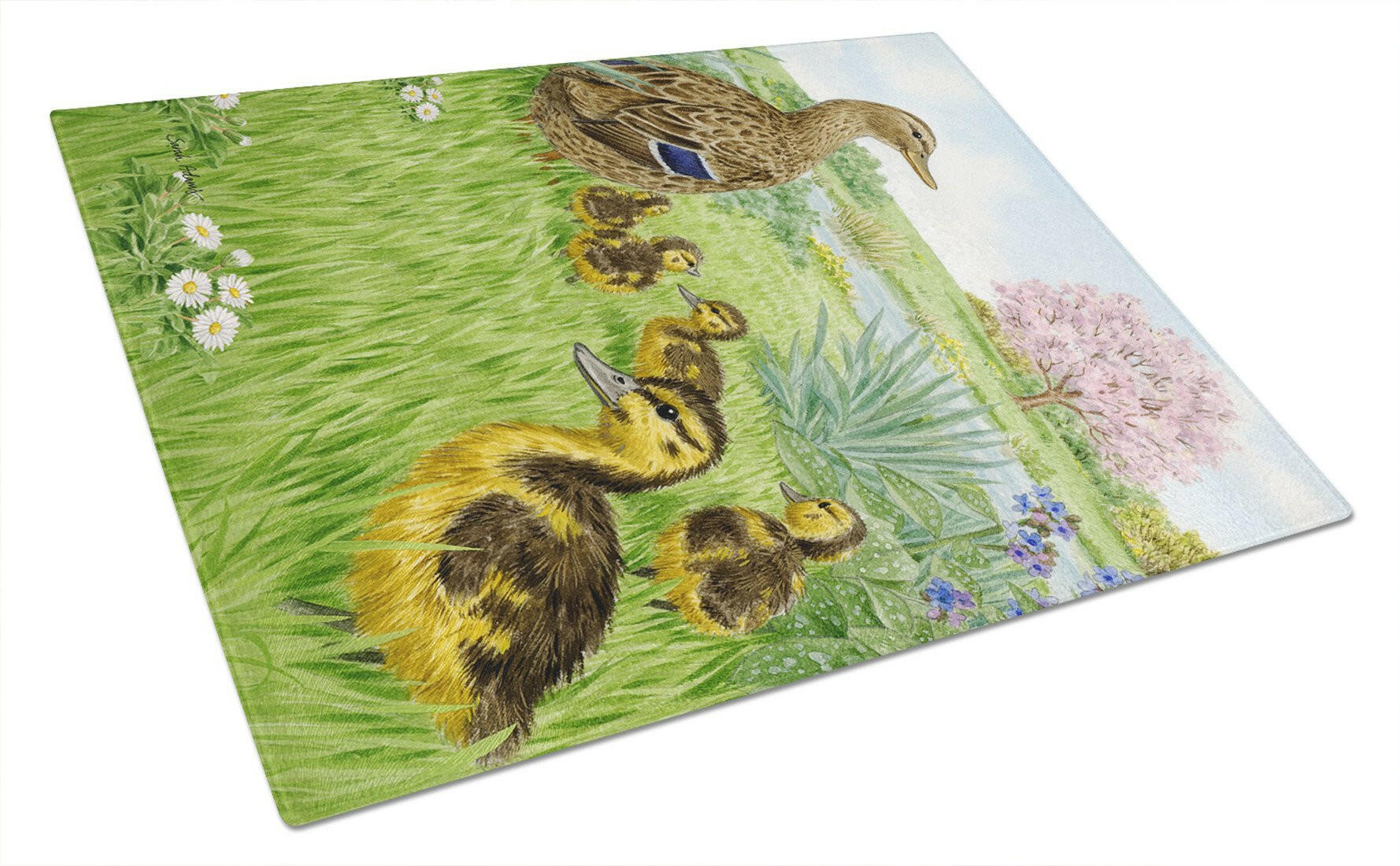 Caroline's Treasures Female Mallard Duck & Ducklings Glass Cutting Boards – Durable, Decorative Kitchen Art Large ASA2105LCB