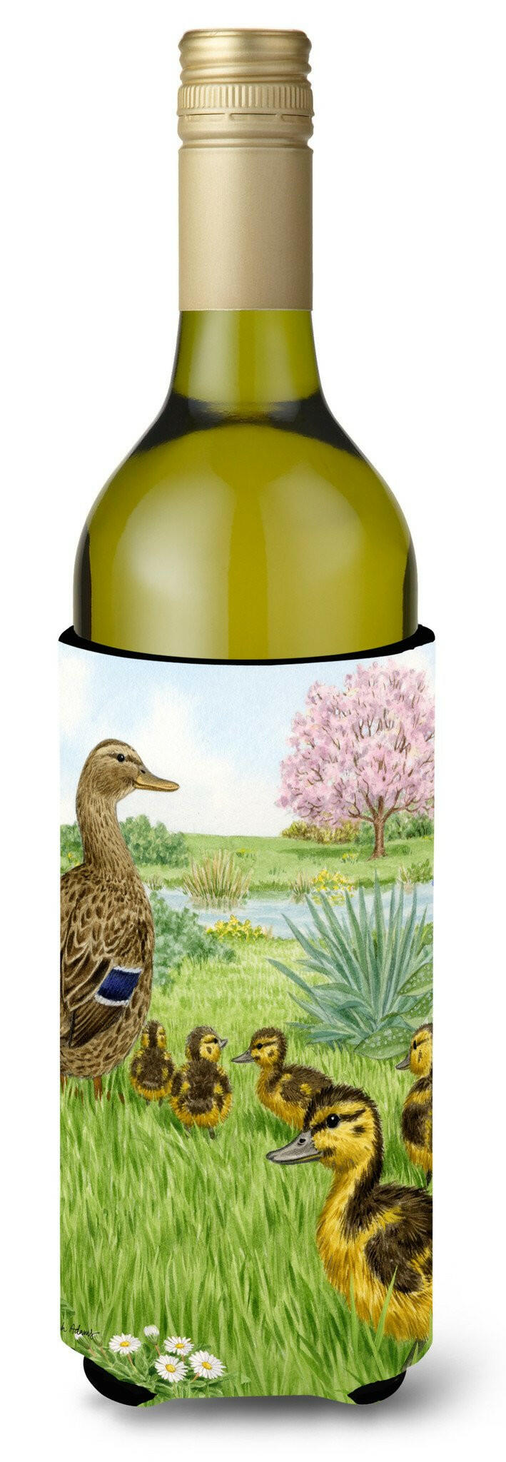 Female Mallard Duck & Ducklings Wine Bottle Beverage Insulator Hugger ASA2105LITERK by Caroline's Treasures