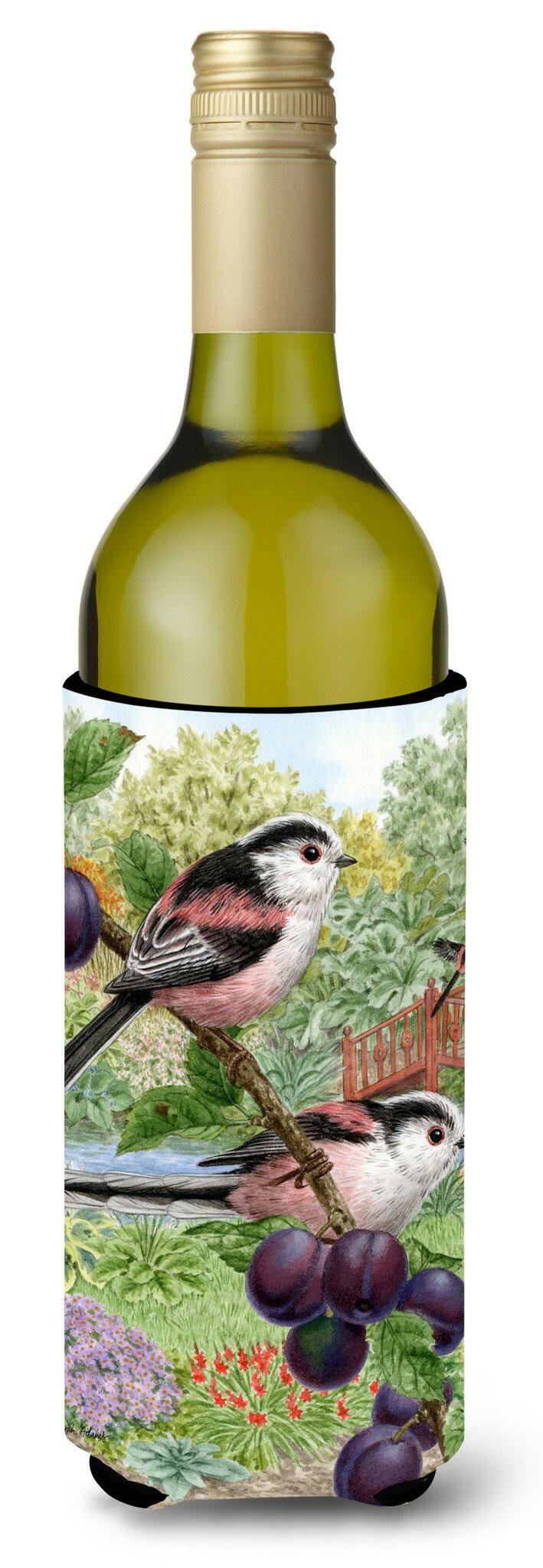 Long Tailed Tits Wine Bottle Beverage Insulator Hugger ASA2115LITERK by Caroline&#39;s Treasures