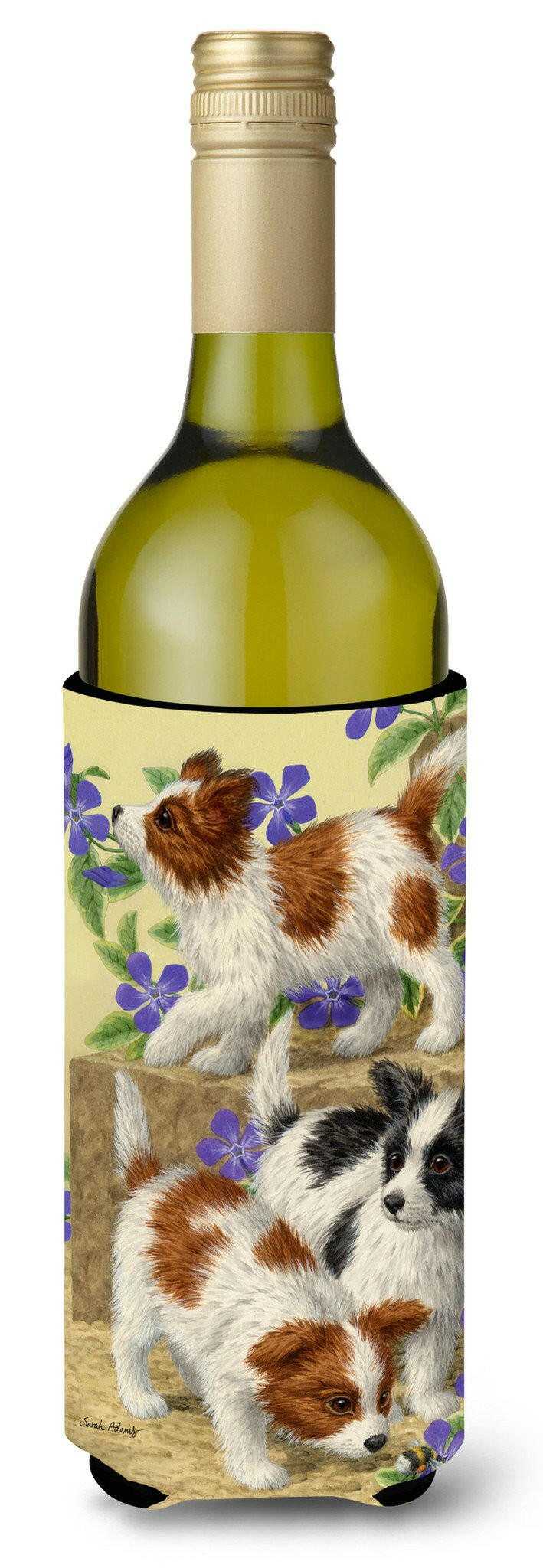 Papillon Pups Wine Bottle Beverage Insulator Hugger ASA2129LITERK by Caroline&#39;s Treasures