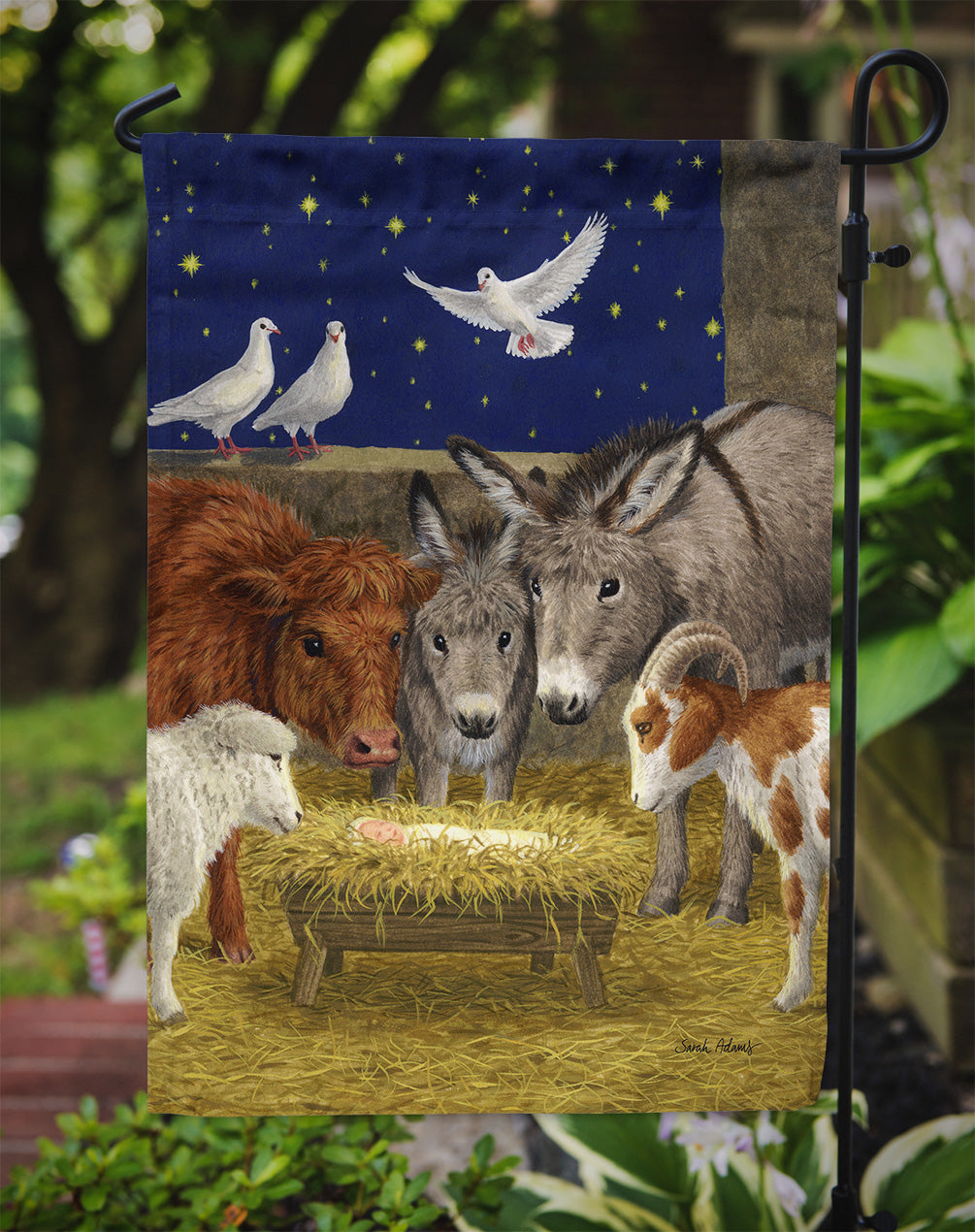 Nativity Scene with just animals Flag Garden Size ASA2143GF
