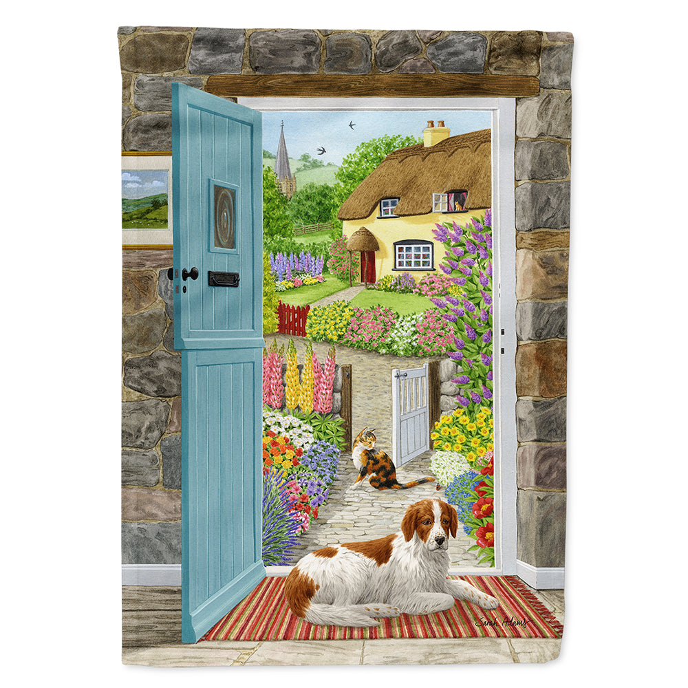 Welsh Springer Spaniel at the cottage door Flag Canvas House Size ASA2144CHF