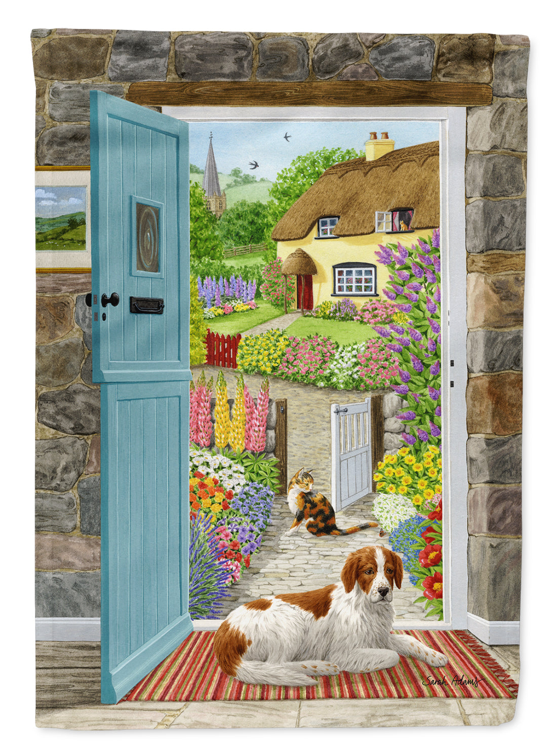 Welsh Springer Spaniel at the cottage door Flag Garden Size ASA2144GF
