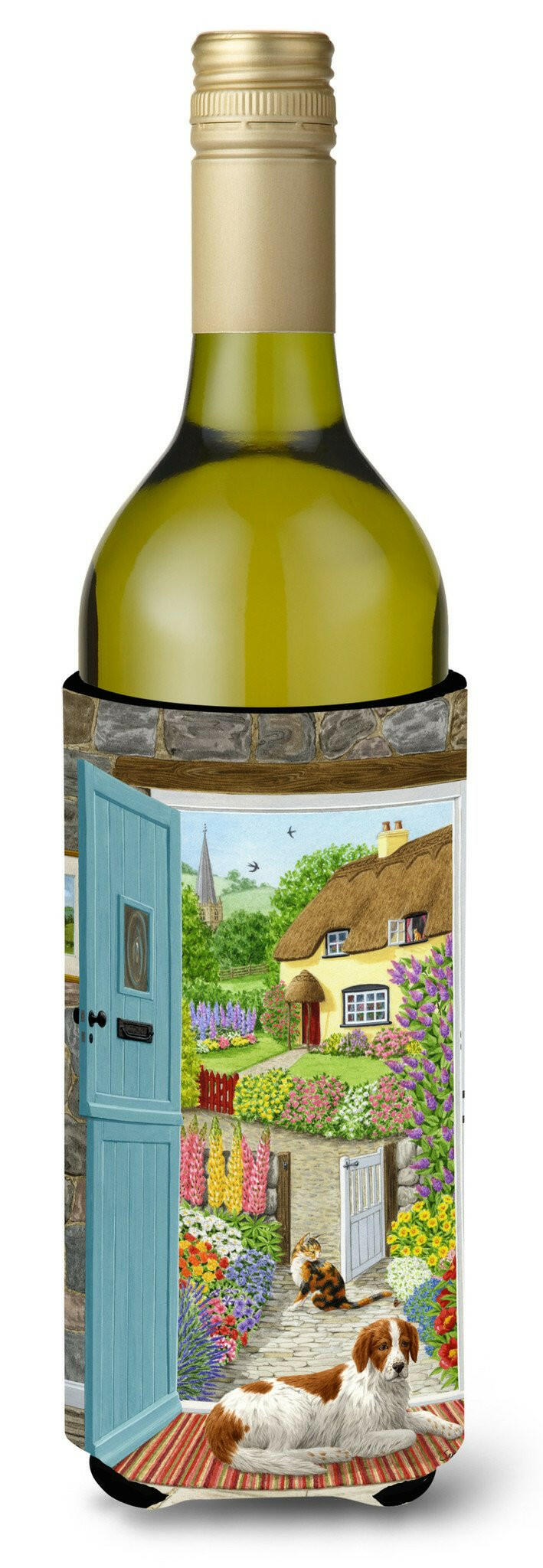 Welsh Springer Spaniel at the cottage door Wine Bottle Beverage Insulator Hugger ASA2144LITERK by Caroline&#39;s Treasures