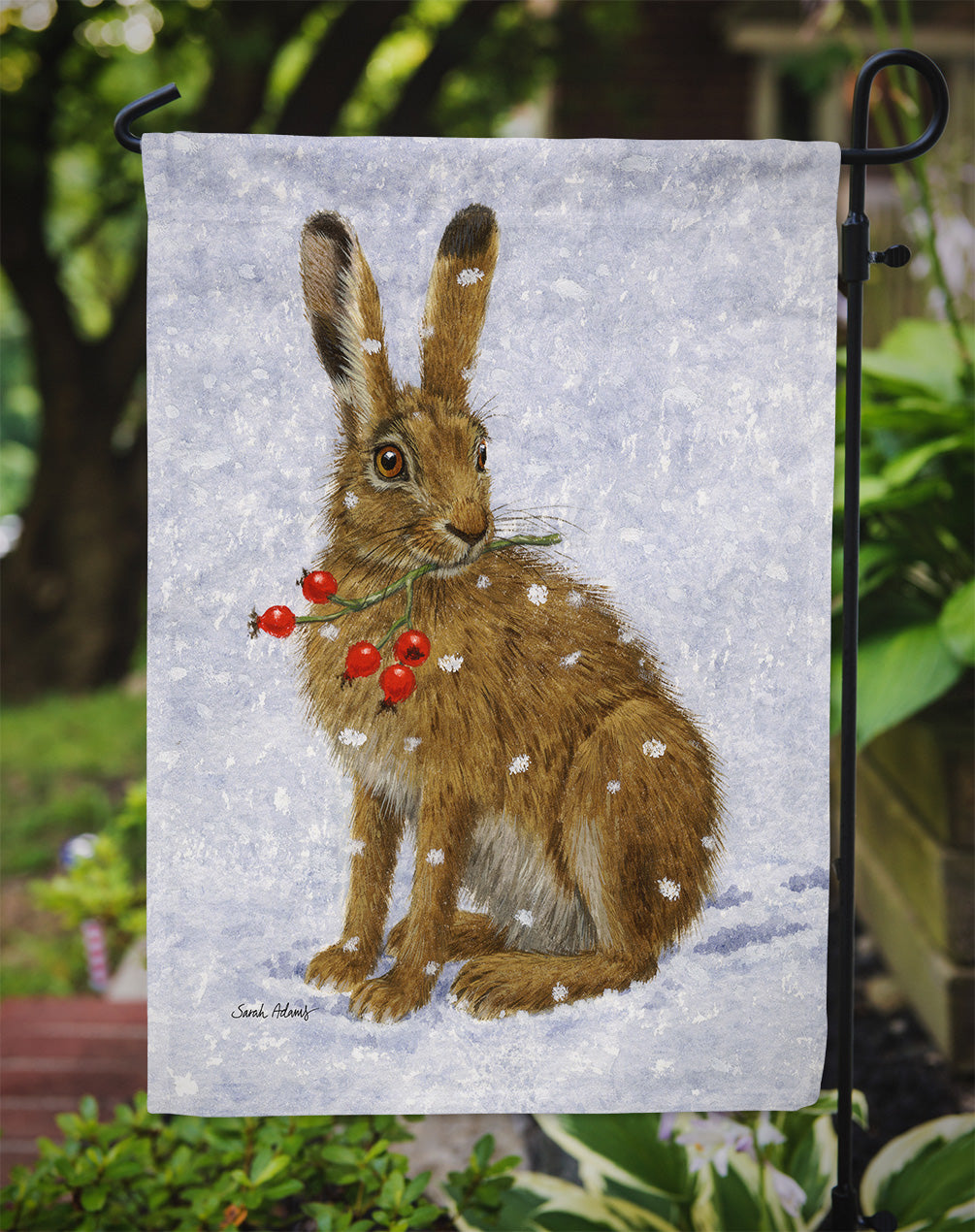 Rabbit Hare & Rosehips Flag Garden Size ASA2147GF.