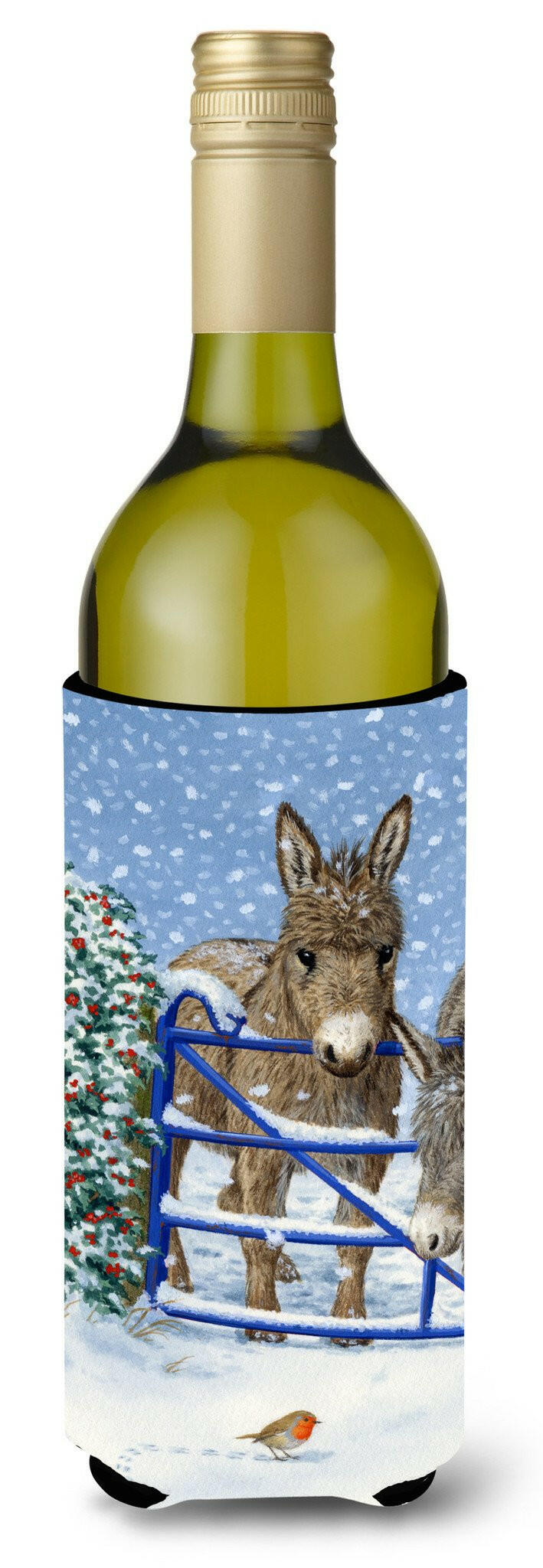 Donkeys and Robin Wine Bottle Beverage Insulator Hugger ASA2159LITERK by Caroline&#39;s Treasures