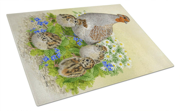Partridge and Chicks Glass Cutting Board Large ASA2162LCB by Caroline's Treasures