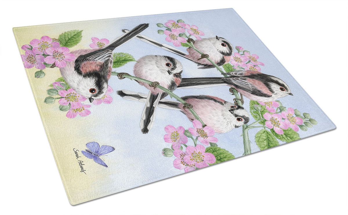 Party of 5 Long Tailed Tits Glass Cutting Board Large ASA2163LCB by Caroline&#39;s Treasures