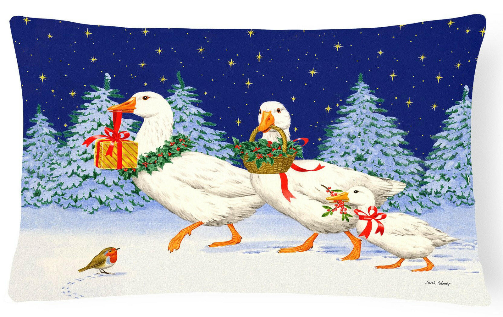Three Geese & Gifts Fabric Decorative Pillow ASA2170PW1216 by Caroline's Treasures