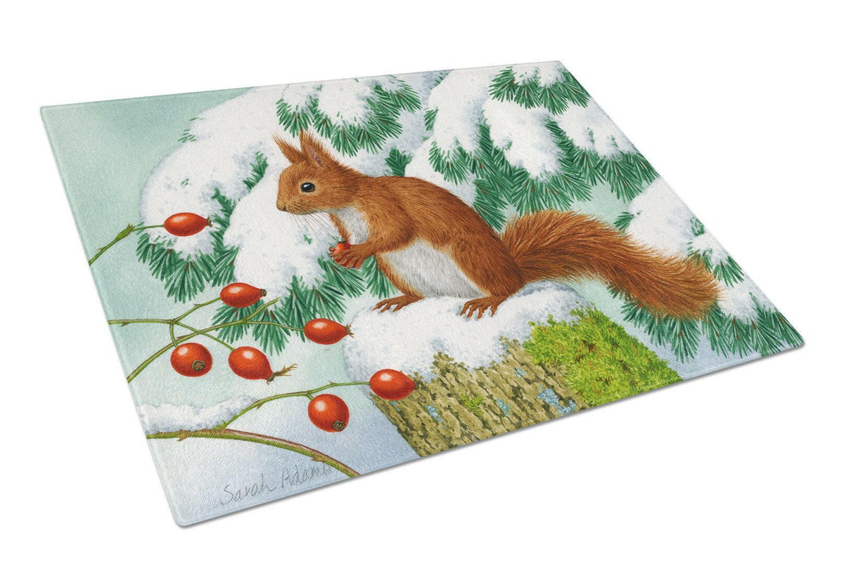 Winter Red Squirrel Glass Cutting Board Large ASA2172LCB by Caroline&#39;s Treasures