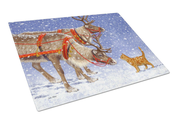 Reindeer & Cat Glass Cutting Board Large ASA2174LCB by Caroline's Treasures