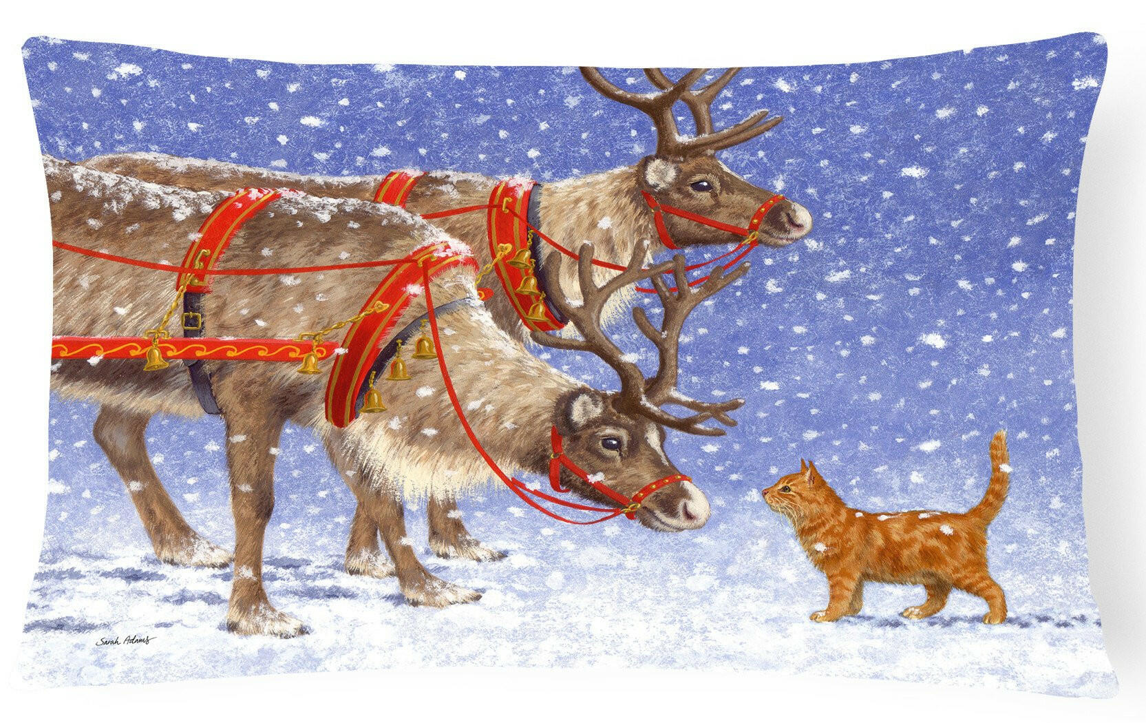 Reindeer & Cat Fabric Decorative Pillow ASA2174PW1216 by Caroline's Treasures