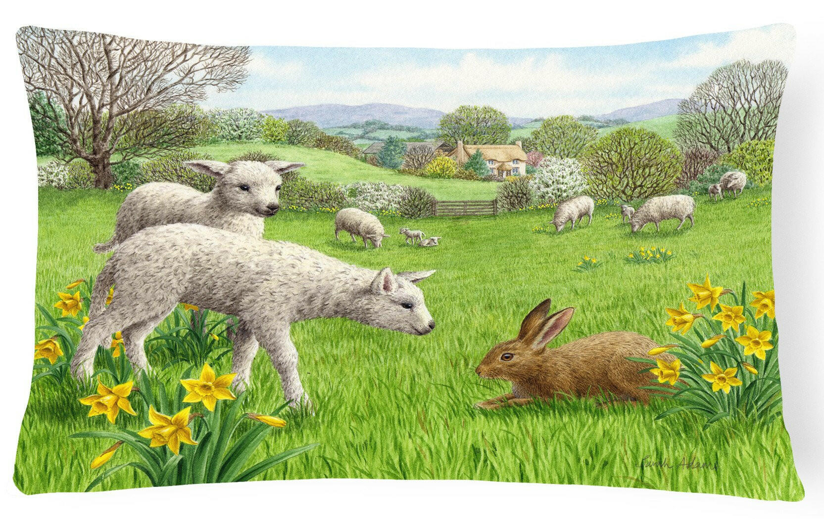 Lambs, Sheep and Rabbit Hare Fabric Decorative Pillow ASA2179PW1216 by Caroline's Treasures