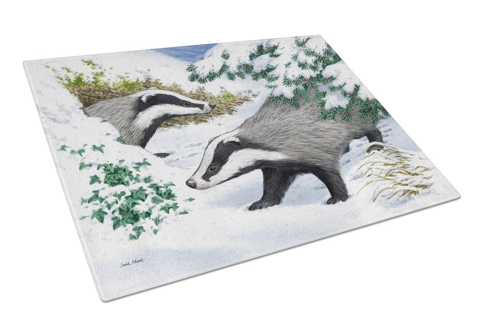 Badgers in the snow Glass Cutting Board Large ASA2182LCB by Caroline's Treasures