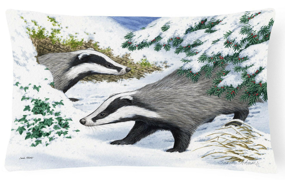 Badgers in the snow Fabric Decorative Pillow ASA2182PW1216 by Caroline&#39;s Treasures