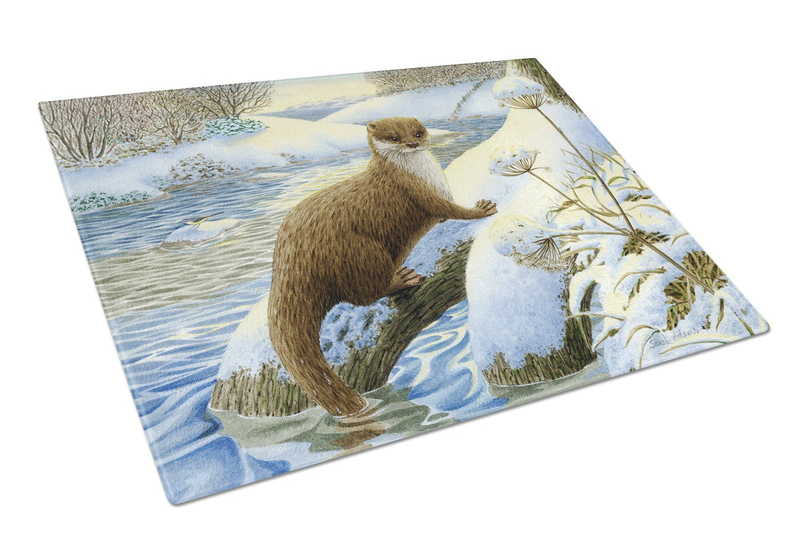 Winter Otter Glass Cutting Board Large ASA2187LCB by Caroline's Treasures
