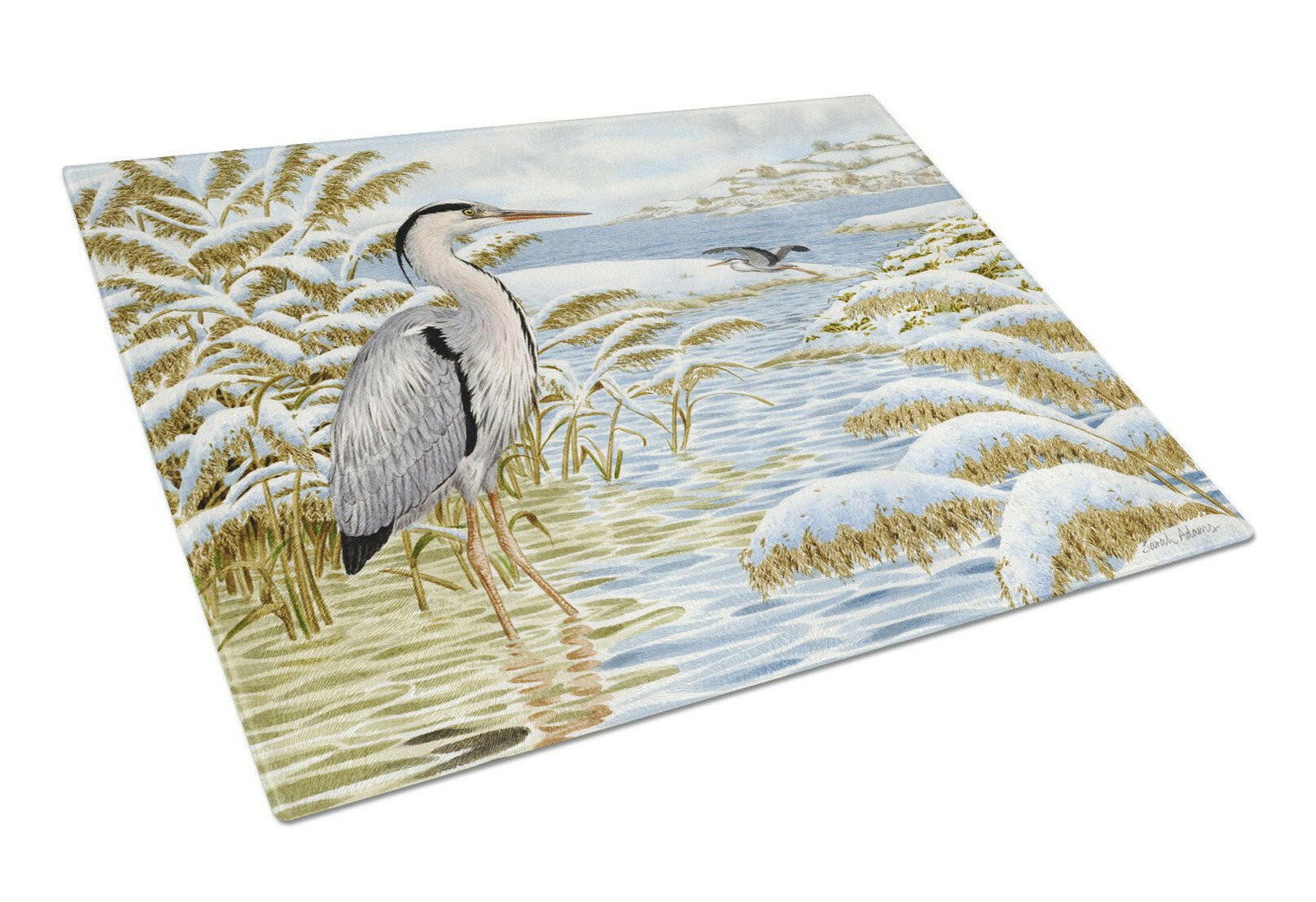 Blue Heron by the Water Glass Cutting Board Large ASA2191LCB by Caroline's Treasures