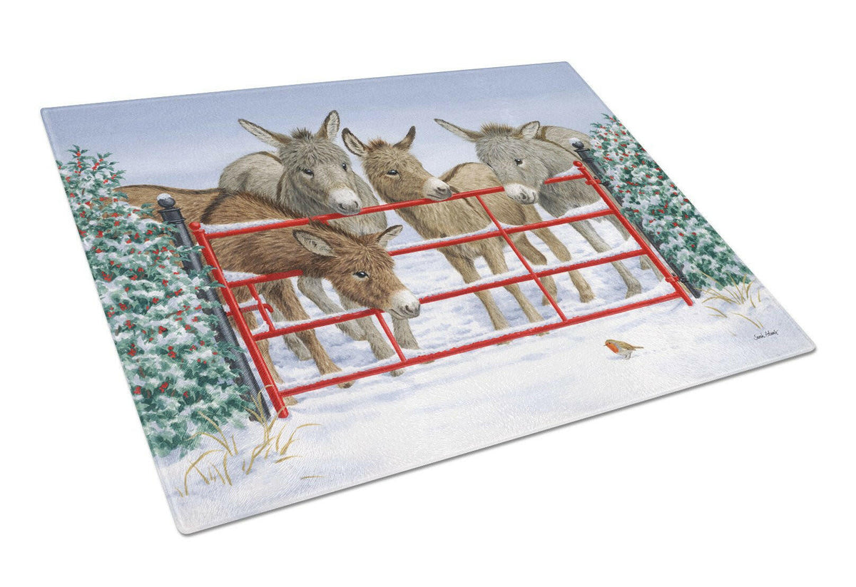 Donkeys and Robin Glass Cutting Board Large ASA2198LCB by Caroline&#39;s Treasures