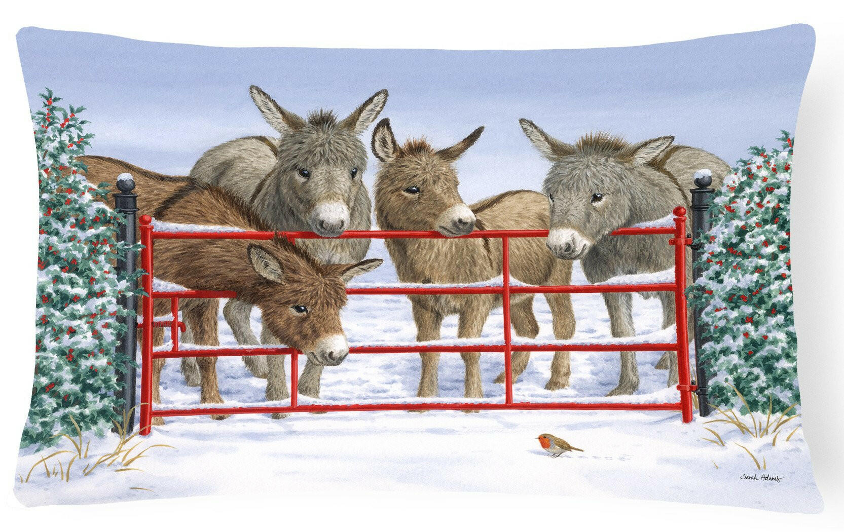 Donkeys and Robin Fabric Decorative Pillow ASA2198PW1216 by Caroline's Treasures