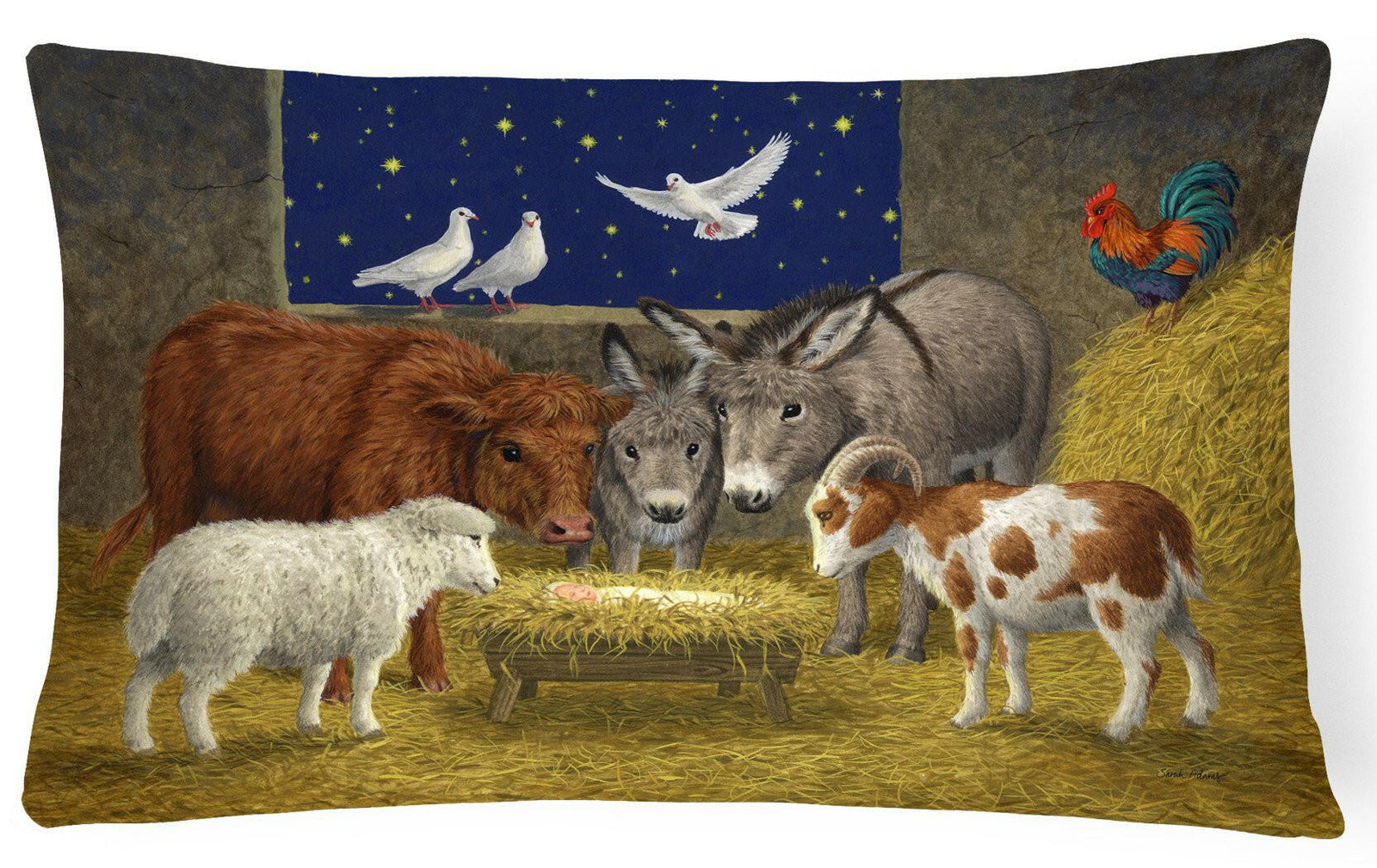 Animals at Crib Nativity Christmas Scene Fabric Decorative Pillow ASA2205PW1216 by Caroline's Treasures